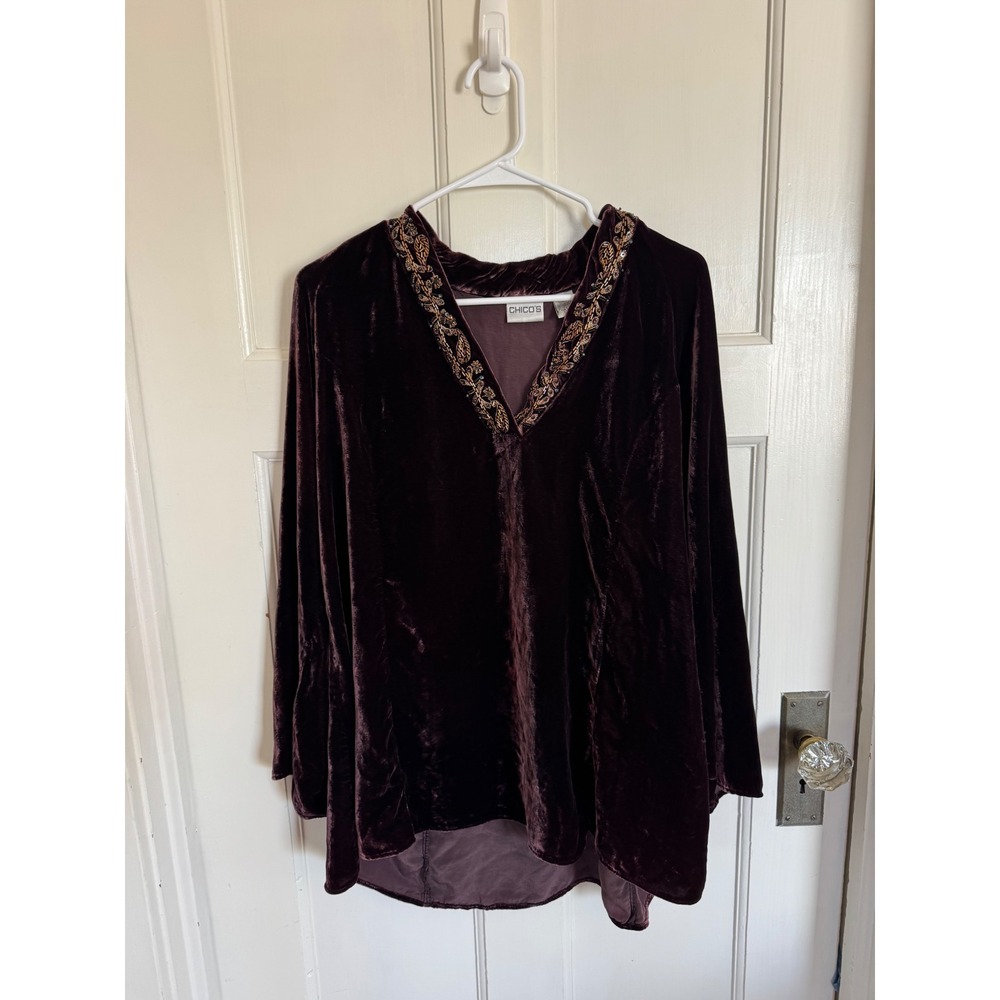 Talbots deep maroon velvet embellished top size 3 (their xl).